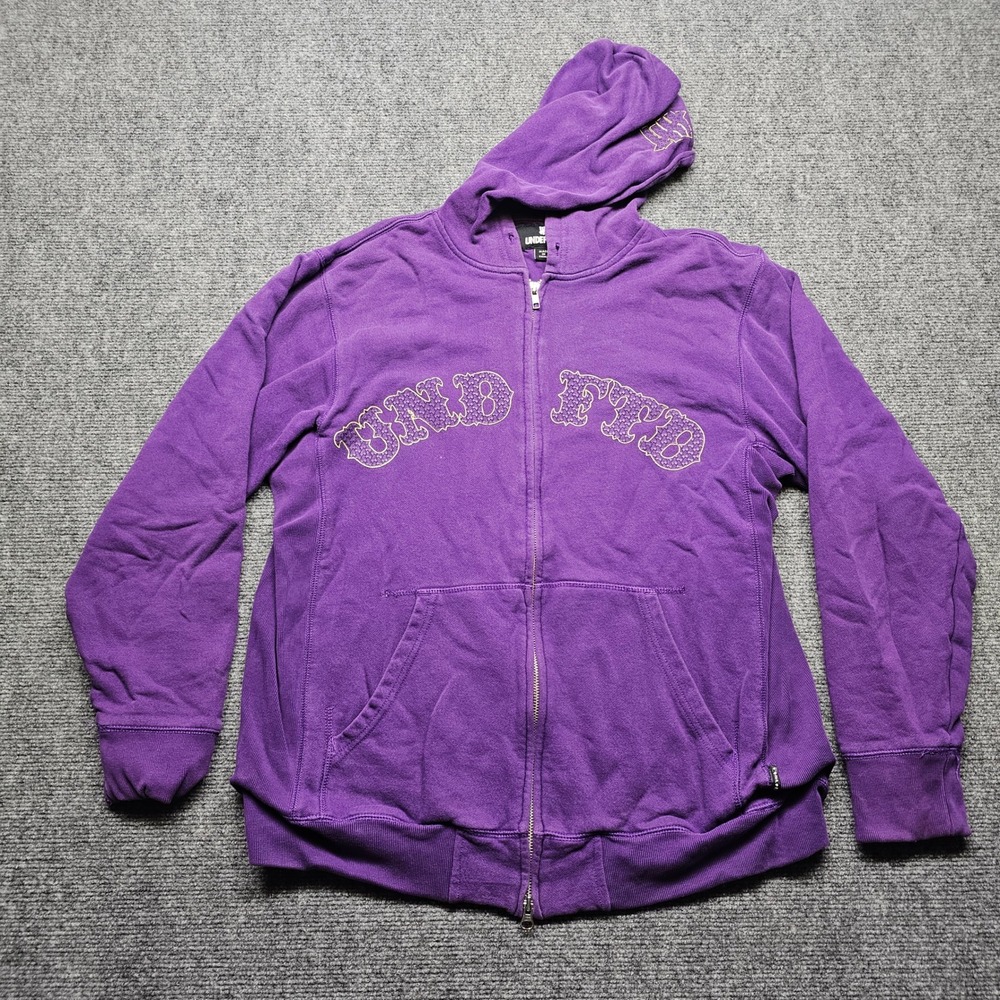 Undefeated UNDFTD Purple Full Zip Hoodie Arched Logo Mens Medium Streetwear